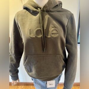Lulë Embossed Logo Hoodie in Olive Green
